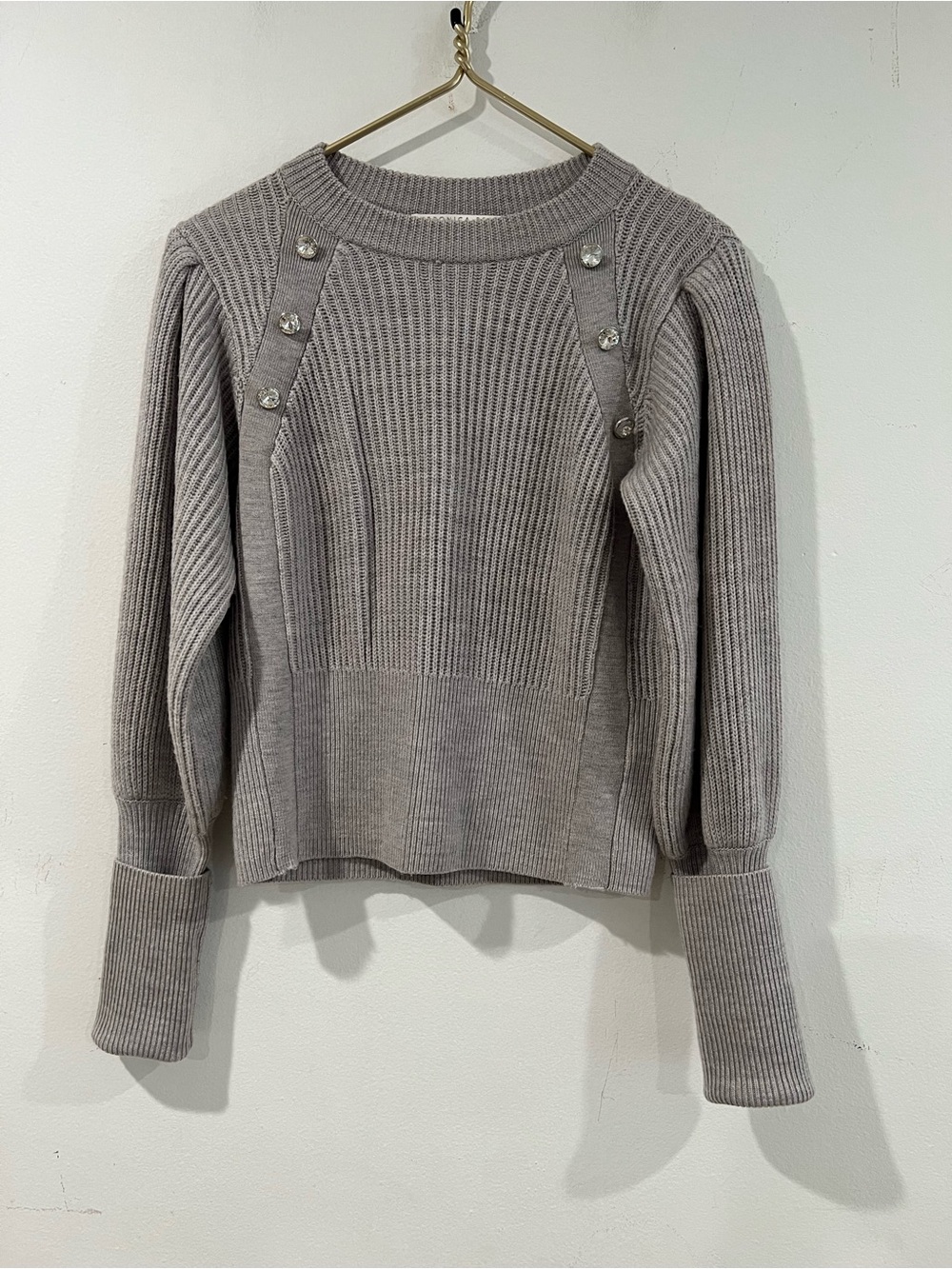 VERÓNICA BEARD Gray Ribbed Button-Accent Women's Sweater M - Picture 1 of 8
